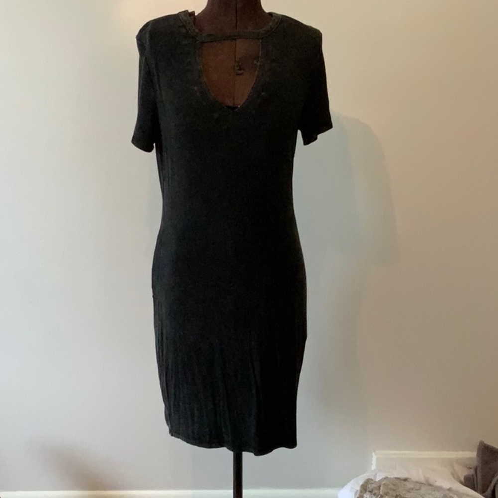 Sexy Faux Distressed Black Deep V TShirt Dress